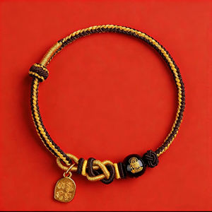 Pulsera de Cuentas Rojas Pequeñas con Cuerda Tejida Unisex, Estilo Viento Nacional, Ágata de Montaña Putuo, <span class=keywords><strong>Cinco</strong></span> Caminos de la Riqueza, Año del Caballo 2026 - Product Image 3