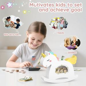 Hucha de madera con forma de unicornio y función de entrada de monedas para niños de 2 a 4 años - Product Image 2