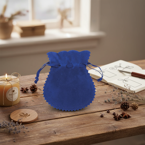 Sacchetto AMPHORA in Doppio Velluto Blu 85X100, Materiale Riciclabile in Camoscio per Candele, Regali e Uso Promozionale con Logo Stampato - Product Image 3