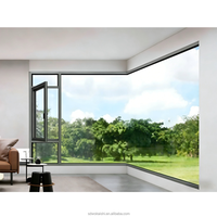 Fenêtre à battant en aluminium anodisé argenté avec verre trempé pour façades de bâtiments de bureaux contemporains et villas, certifiée Energy Star