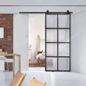 Porte de grange en verre dépoli noir personnalisable, style industriel, pour placards et bureaux modernes - Product Image 3
