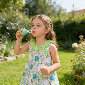 Robe d'été sans manches pour enfants, personnalisable, col à volants, imprimé tortue, robe décontractée pour <span class=keywords><strong>filles</strong></span> - Product Image 3