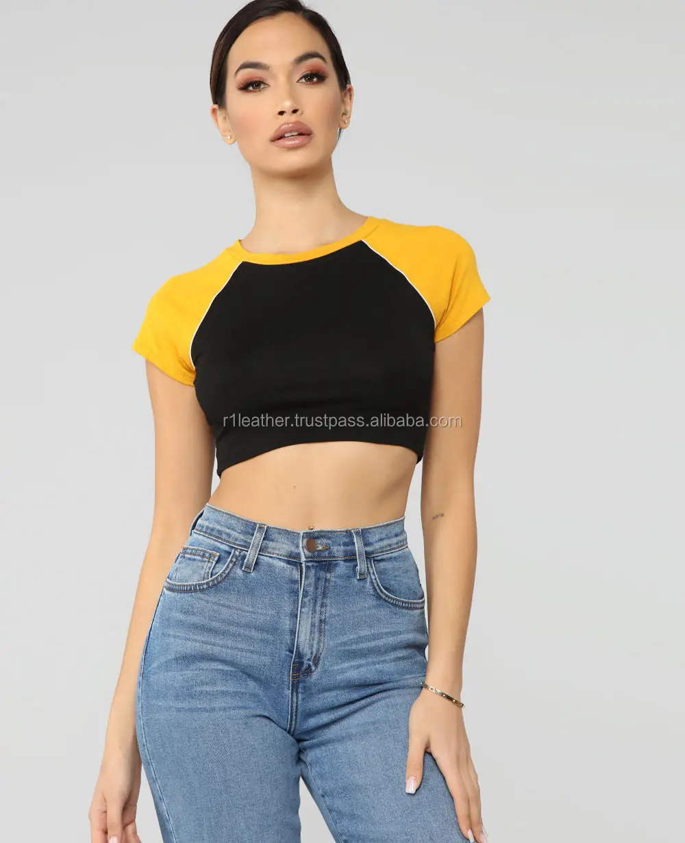 Wholesale latest design ladies combo colour crop tops women t shirt