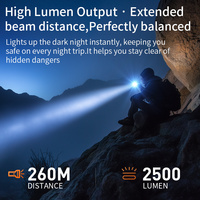 Lampe torche LED rechargeable par USB, en alliage d'aluminium, étanche IP44, haute puissance, tactique, pour le camping, 2500 lumens, faisceau spot 260 m, 6000K
