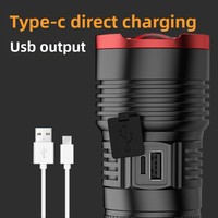 Linterna LED portátil para exteriores, de largo alcance, con carga tipo C, para acampar, de alta potencia, de aleación de aluminio, multifuncional