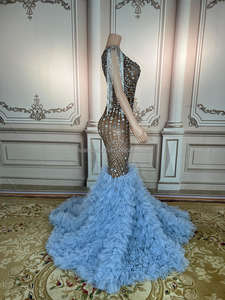 Novance Gaun Malam Y2494, Tren 2022 Berlian Berkilau Berlian Imitasi Rumbai Ukuran Besar Gaun Malam Elegan Renda Biru Lipit Ekor Putri Duyung - Product Image 2