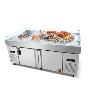 Vitrine Réfrigérée Commerciale pour Supermarché, Monotempérature, 2 Portes, Refroidissement Direct, pour Poissons, en Acier Inoxydable, avec Table à Glaçons Pulvérisés - Product Image 1