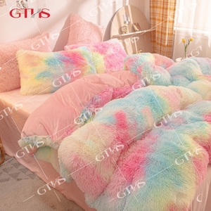 Set <span class=keywords><strong>di</strong></span> Biancheria da Letto 4 Pezzi in Peluche Lungo e Soffice, Copripiumino in Finta Pelliccia, Lenzuolo Piatto, Federa in Velluto <span class=keywords><strong>di</strong></span> <span class=keywords><strong>Flanella</strong></span> Peloso e Microfibra - Product Image 5