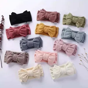 Hot sell New Cotton Elastic Super Bow Stripped Headband Big Bow Double Layer Baby Hair Accessories Headband