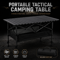 Table de camping pliable à hauteur réglable avec design à plateau roulant et étagère de rangement pour pique-nique, barbecue et voyages