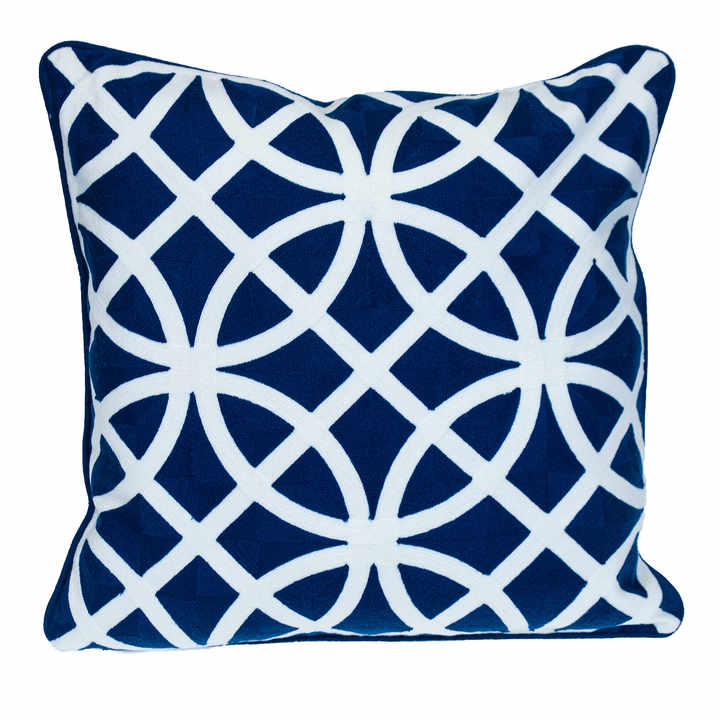 HMS 20\" Soft Blue White Geometric Cotton Throw Pillow Embroidered Printed Jacquard Woven Fabric Microfiber Filling Memory