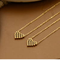 Collar de Oro de 18k al por Mayor con Cuentas Simples, Pequeñas Bolas Doradas, Bonito Colgante de Corazón, Acero Inoxidable de Titanio, Impermeable, para Adolescentes