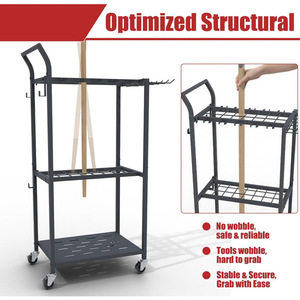 Wheeled <b>gardening</b> tool organizer, rolling patio tool rack, three-tier metal <b>trolley</b> outdoor garage storage cabinet - Product Image 4
