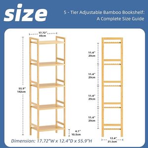 Scaffale da Bagno in Bambù, Espositore da Terra per Organizzazione e Stoccaggio in Spazi Ristretti, Ripiani Regolabili, Libreria in Legno Naturale - Product Image 3