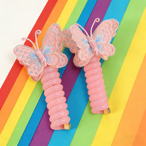 Élastique à <span class=keywords><strong>cheveux</strong></span> en résine plastique avec broderie papillon bouclé pour queues de cheval et tresses - Haute élasticité et durable 7CM - Product Image 5