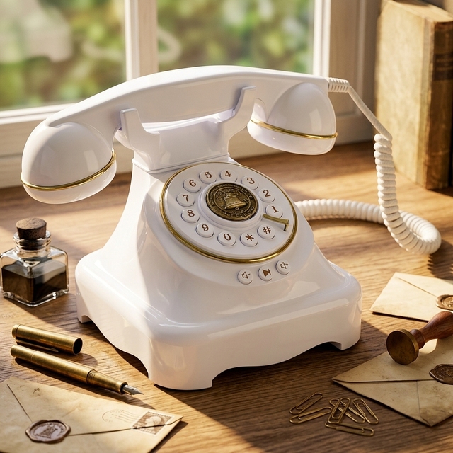 Desktop Handset for Mobile Phone Retro Corded Telephone with Voice Assistant Antique Landline Style Phone for Office