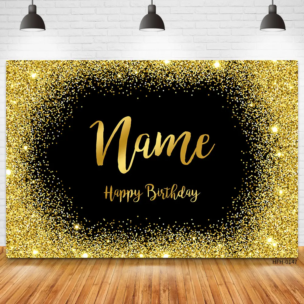 Nome personalizzato età Glitter argento fondali neri festa di compleanno oro punti Banner foto Studio sfondi felice dolce Photocall