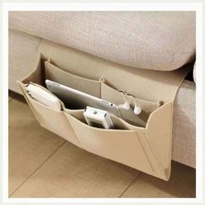 1pc Double Tier Felt Bedside <b>Storage</b> Bag <b>Wall</b> Mounted Modern Minimalist <b>Hanging</b> Caddy for Bedding Tools Multi-Pocket Durable - Product Image 2