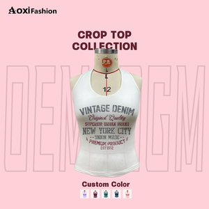 Top Corto Personalizado OEM Básico, Blanco, 100% Algodón, Transpirable, Liso, Delgado, Elástico, Ajuste Cómodo, Tipo Halter, con Estampado DTG - Product Image 1