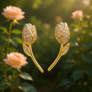 E1950 Orecchini a forma di fiore in oro con strass di cristallo per le donne, gioielli regalo romantici - Product Image 2