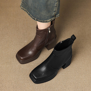Nouvelles bottes à lacets en cuir véritable imperméable en peau de mouton et de veau avec fermeture éclair latérale, antidérapantes, durables, couleur unie, décontractées et chaudes - Product Image 6