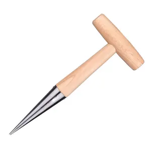 Hand <strong>Dibber</strong> With Wooden Handle Chrome Coated Stainless Steel Head - Lightweight Sturdy Hand Held Bulb Planter for Sowing Seeds - Product Image 1