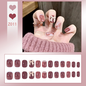 Faux Ongles Carrés Courts en Marbre <span class=keywords><strong>Mauve</strong></span> avec Strass, Réutilisables, Style Ins, en Acrylique ABS, 24 Pièces - Product Image 1