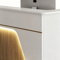 Comptoir de réception moderne personnalisé, comptoir d'accueil commercial avec éclairage LED, design en bois pour mobilier de hall d'accueil de bureau