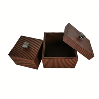 Boîte à bijoux en bambou naturel à lattes, style américain, avec couvercle, coffres de rangement carrés emboîtables, texture à rayures verticales, pour bureau