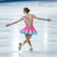 Robe de patinage et de danse pour enfants et adultes, dégradé rose et bleu, manches longues en maille, dos incurvé avec strass, pour compétition et spectacle de patinage sur glace
