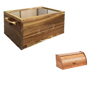 Wooden Bread Storage Box Rectangle Flip Top Lid With Handle <b>Kitchen</b> Bread Keeper - Product Image 5