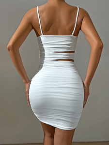 Mujeres Sexy Spaghetti Strap Bodycon Mini vestido blanco sin espalda fiesta noche traje club nocturno Vestidos - Product Image 2