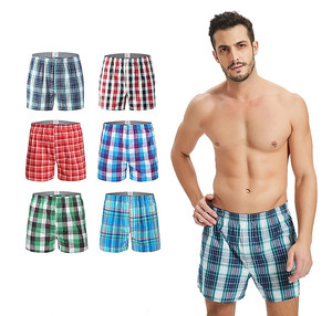 <span class=keywords><strong>Calzoncillos</strong></span> bóxer de algodón para hombre, ropa interior, informal, holgada, de cuadros, a rayas - Product Image 2
