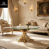 Table basse ronde en verre avec base en métal en forme d'épi de blé, sculpture artistique, table centrale pour villa, salon, décoration intérieure, mobilier