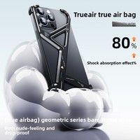 Coque de protection quotidienne antichoc et résistante aux chutes avec support métallique creux géométrique sans cadre pour iPhone 14 15 16 Pro