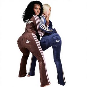 Y2k לוגו מותאם אישית קטיפה חליפה גוף מותג מותאם לנשימה גוף קטיפה רצועה אלסטי מעיל קטיפה אלסטי לנשים - Product Image 1