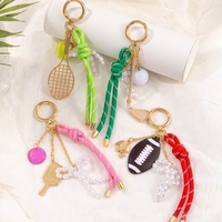 Porte-clés en corde tressée de nylon avec nœud perlé pour balles de golf, football, soccer, rugby, pickleball, raquettes de tennis et raquettes de pickleball