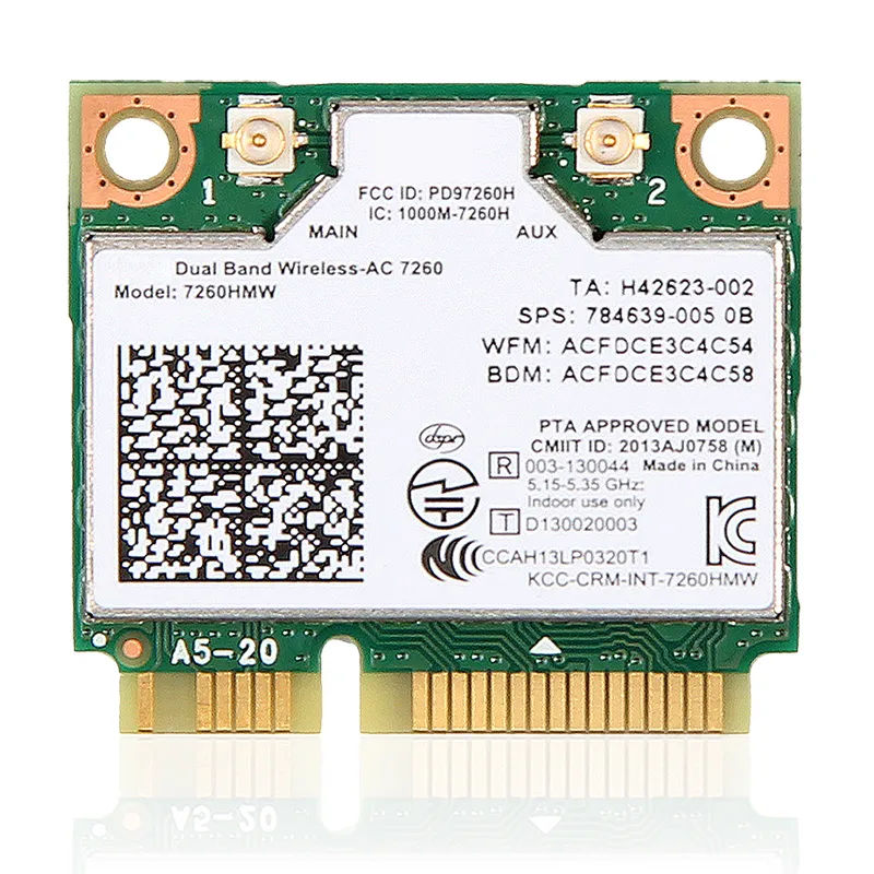 Double Bande 867Mbps Sans Fil Carte Réseau Wifi 7260 AC 7260HMW Mini PCI-E 802.11ac 2.4G/5G BT4.0 pour Ordinateur Portable