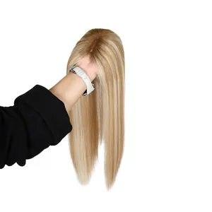 Kualitas Terbaik 100% Rusia Remy Topper klip mofilamen Top Toupee Mono rambut dasar untuk putih wanita Topper