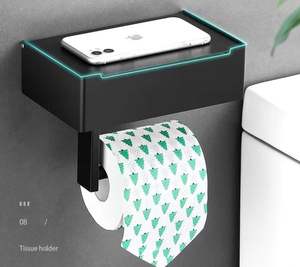 Portarotolo di carta igienica nera in acciaio inossidabile con rotolo di tessuto metallico con ripiano e coperchio della scatola di <span class=keywords><strong>salviette</strong></span> umidificate e conservazione del cassetto - Product Image 2