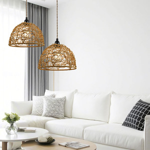 Lámpara colgante redonda de ratán tejida a mano con LED E27 para decoración del hogar y hoteles - Product Image 2