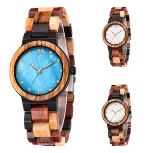 Dropshipping Beautiful Girls Wristwatches Japan Quartz Movement Real Shell Dial Ladies Mixed Wooden Bracelet Watches for Women