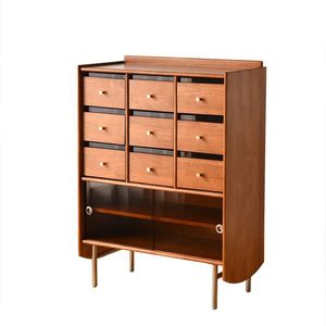 ตู้ลิ้นชักไม้เนื้อแข็งพร้อมบานกระจก สำหรับห้องนั่งเล่นหรือห้องนอน สีไม้สน 8+ ลิ้นชัก - Product Image 5
