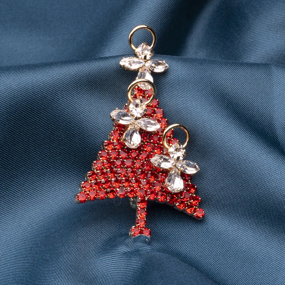 Broche de árvore de natal, broche artesanal de anjo de cristal vermelho, strass, broche de metal para homens e mulheres