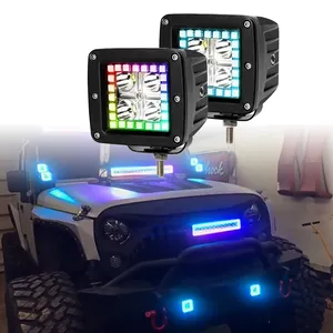 APP&Remote Control RGB Flashing Chasing Halo 3 Inch 18w RGB led Works Light Offroad Lights Square pods Lights