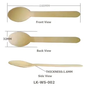 Cubertería de madera de abedul, cubertería desechable con estampado caliente, cuchara de 160 mm