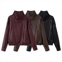 Blouson en cuir pour femme, nouvelle collection printemps 2026, tendance et polyvalent, col mandarin, fermeture éclair unie, blousons écologiques