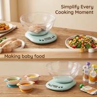 Timbangan Makanan Digital Bulat Warna Hijau Mint dengan Mangkuk Lepas Pasang, Layar LCD HD, dan Tombol Pengaturan untuk Memasak dan Memanggang