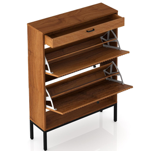 Meuble à chaussures moderne en bois durable avec 2 tiroirs ondulés, étagère réglable, autoportant pour entrée - Product Image 2