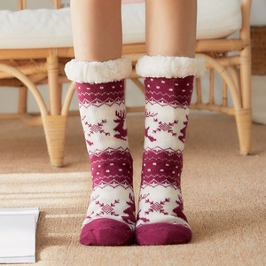 <span class=keywords><strong>2021</strong></span> noël femmes tricoté mignon moelleux épais hiver pantoufle chaussettes avec poignées - Product Image 5